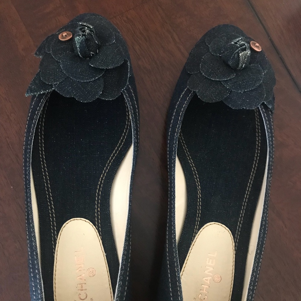 Blue Denim Camellia Flower Ballet Flats